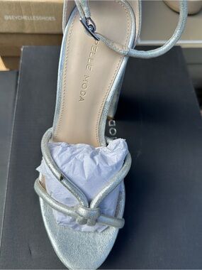 Pelle Moda Metallic Silver Knotted Ankle-Strap Heels